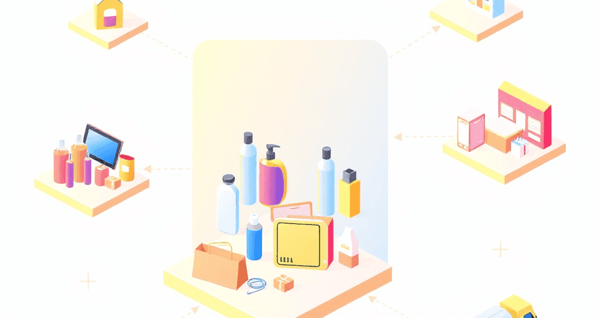 Principalele modele de afaceri din e-commerce Ilustrație cu diverse produse pe platforme digitale conectate prin săgeți, având pictograme cu cutii de livrare și camioane, simbolizând modelele d...