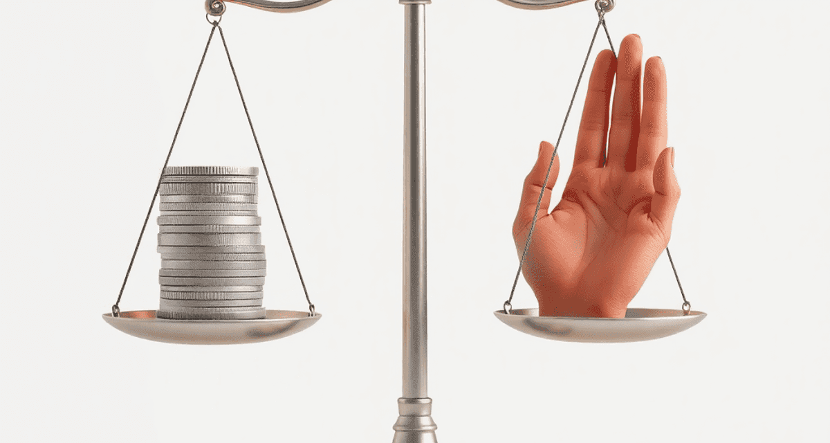 Diferența dintre sprijin financiar și ajutor social O balanță echilibrată, cu monede pe o parte și o mână care oferă ajutor pe cealaltă, pe un fundal delicat cu forme abstracte ce simbolizează stabil...
